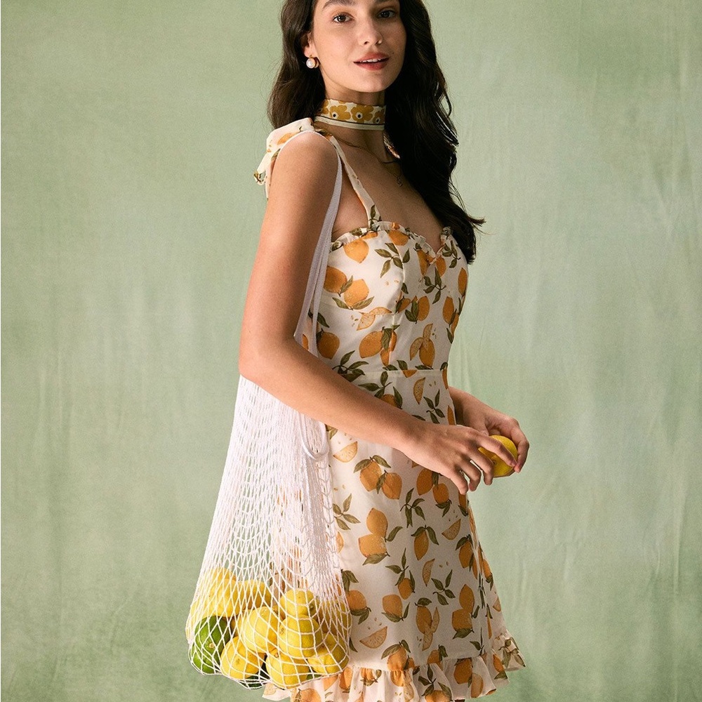 Aqua Lemon Print Mini Dress